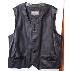 Wilsons Leather Black Vest Mens XL Button Front Pockets Lined Classic Style